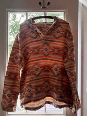 Faherty "Pacific Poncho" Aztec Print Long Sleeve Organic Cotton Hoodie Size XL